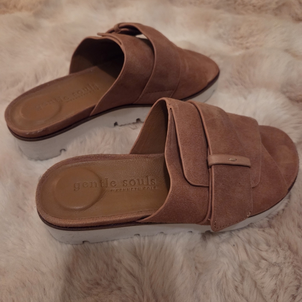 Gentle Souls Brown Suede Slide Sandals By Kenneth Cole - Picture 3 of 10